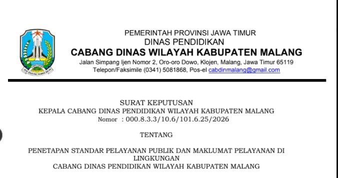 SURAT KEPUTUSAN  KEPALA CABANG DINAS PENDIDIKAN WILAYAH KABUPATEN MALANG